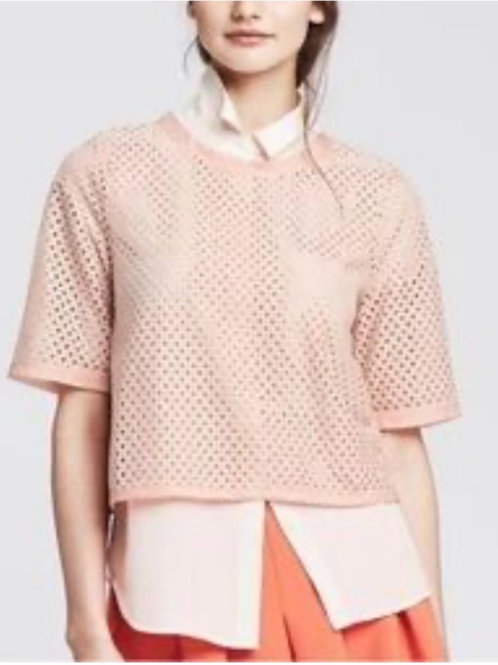 Banana Republic Women’s Light Pink Lace Short Sleeve Top Size XS‎